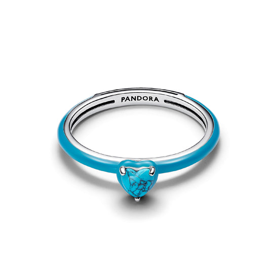 Anello Pandora in argento smaltato con turchese a cuore 11