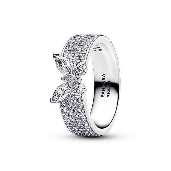 Anello Pandora Timeless in argento fascia pavé con farfalla 14