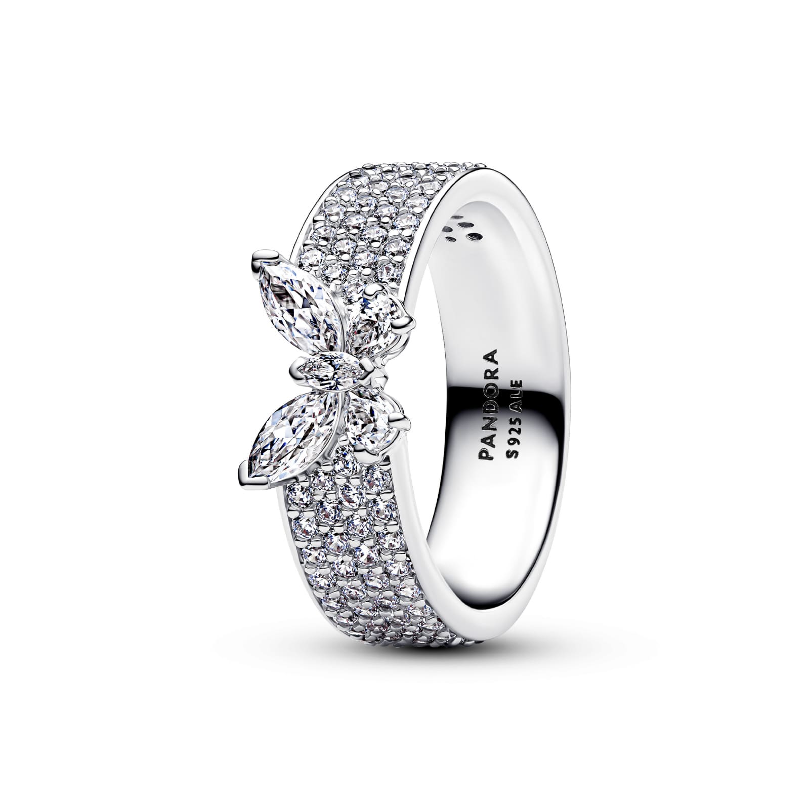 Anello Pandora Timeless in argento fascia pavé con farfalla 14