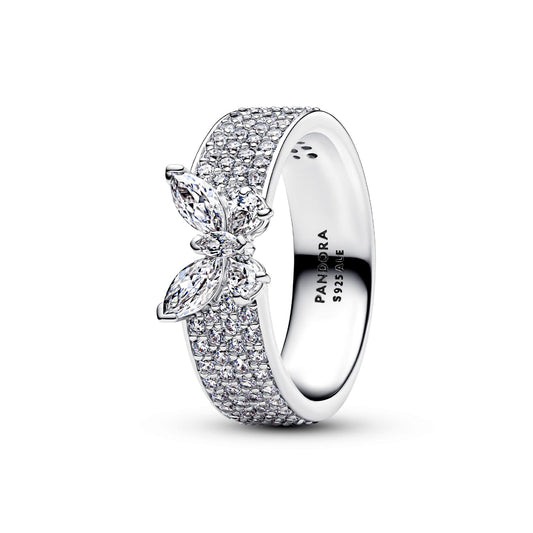 Anello Pandora Timeless in argento fascia pavé con farfalla 14