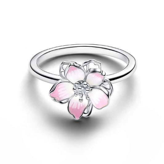 Anello Pandora in argento sterling con fiore di ciliegio rosa 14