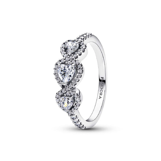 Anello Pandora in argento con tre cuori bianchi di zirconi 12