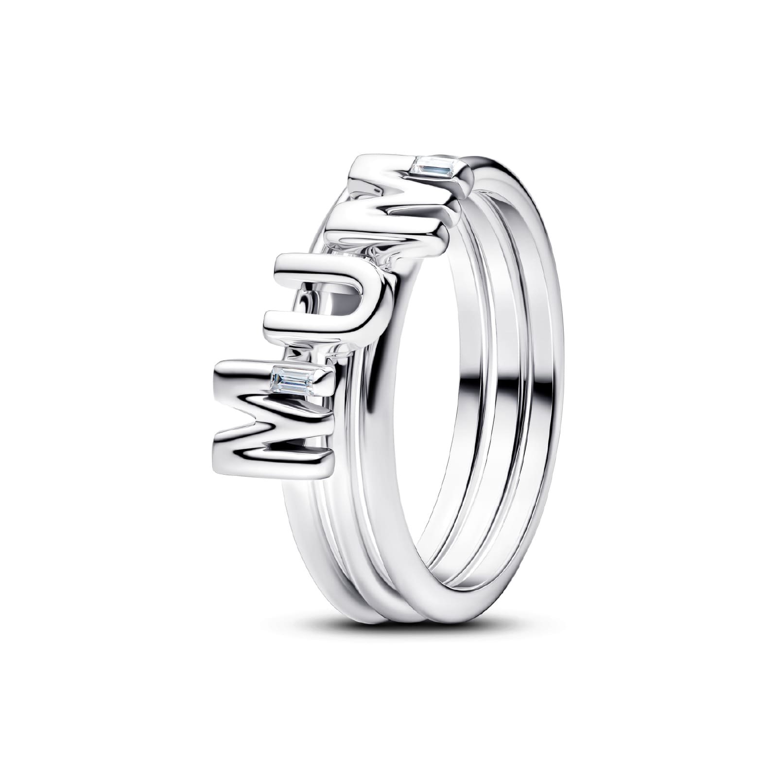 Anello Pandora in argento sterling con scritta MUM e zircone 12