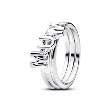 Anello Pandora in argento sterling con scritta MUM e zircone 12