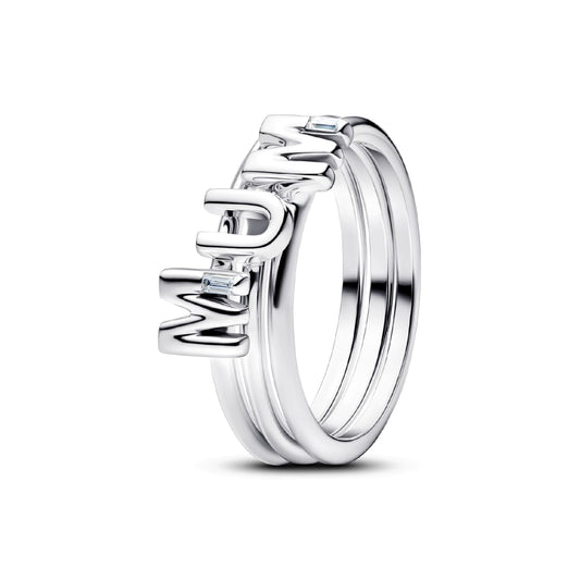 Anello Pandora in argento sterling con scritta MUM e zircone 12