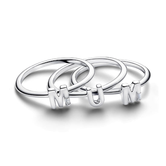Anello Pandora in argento sterling con scritta MUM e zircone 12