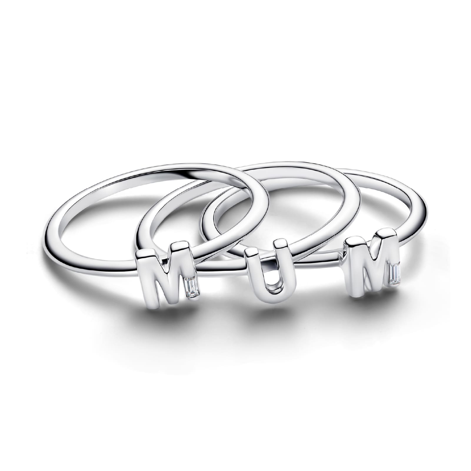 Anello Pandora in argento sterling con scritta MUM e zircone 12