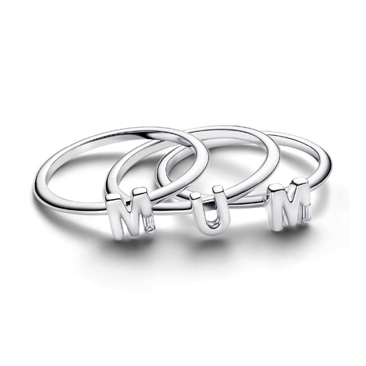 Anello Pandora in argento sterling con scritta MUM e zircone 12