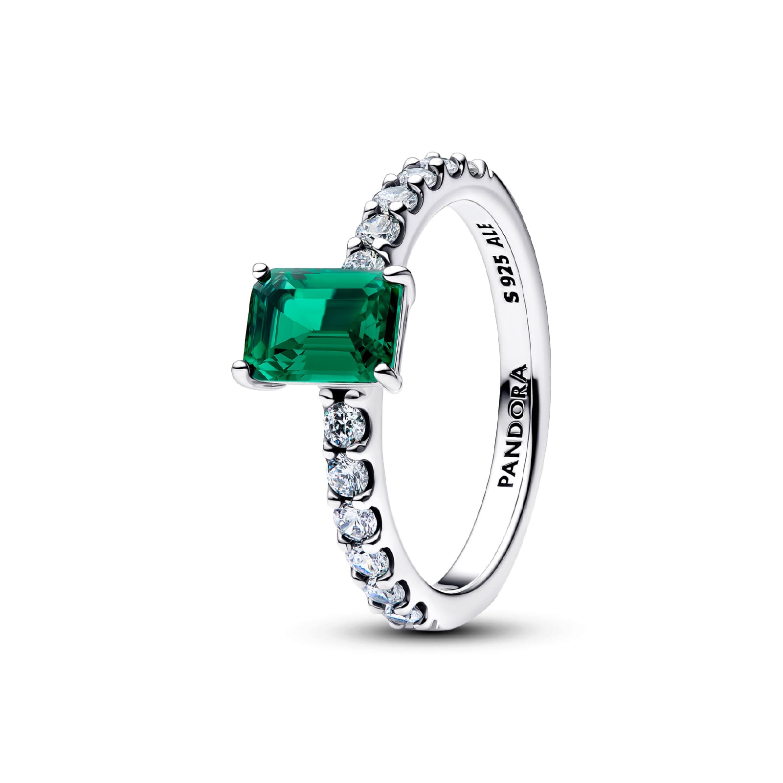 Anello Pandora in argento sterling con zircone verde centrale 12