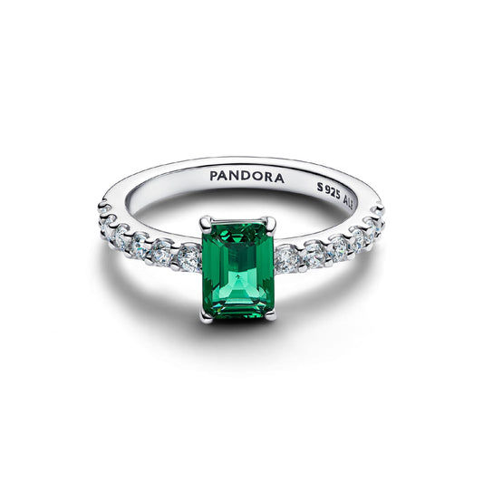 Anello Pandora in argento sterling con zircone verde centrale 12