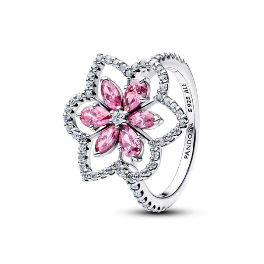 Anello Pandora in argento sterling con doppio fiore rosa 12