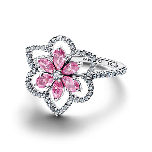 Anello Pandora in argento sterling con doppio fiore rosa 12