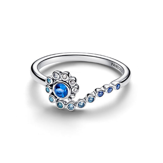 Anello Pandora Disney in argento design a onda e zirconi blu 12