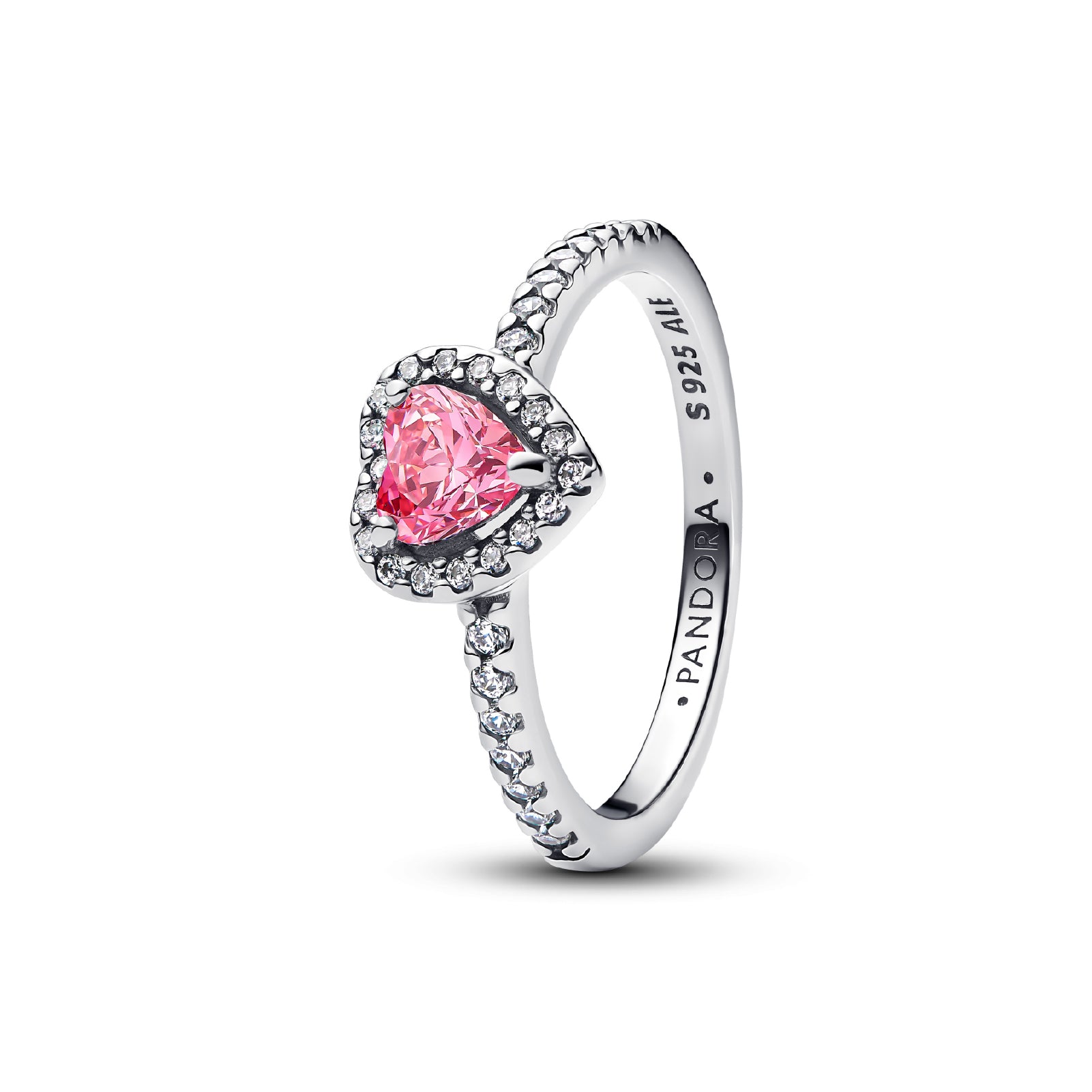 Anello a cuore Pandora argento rodiato con zirconi bianchi e rosa 10