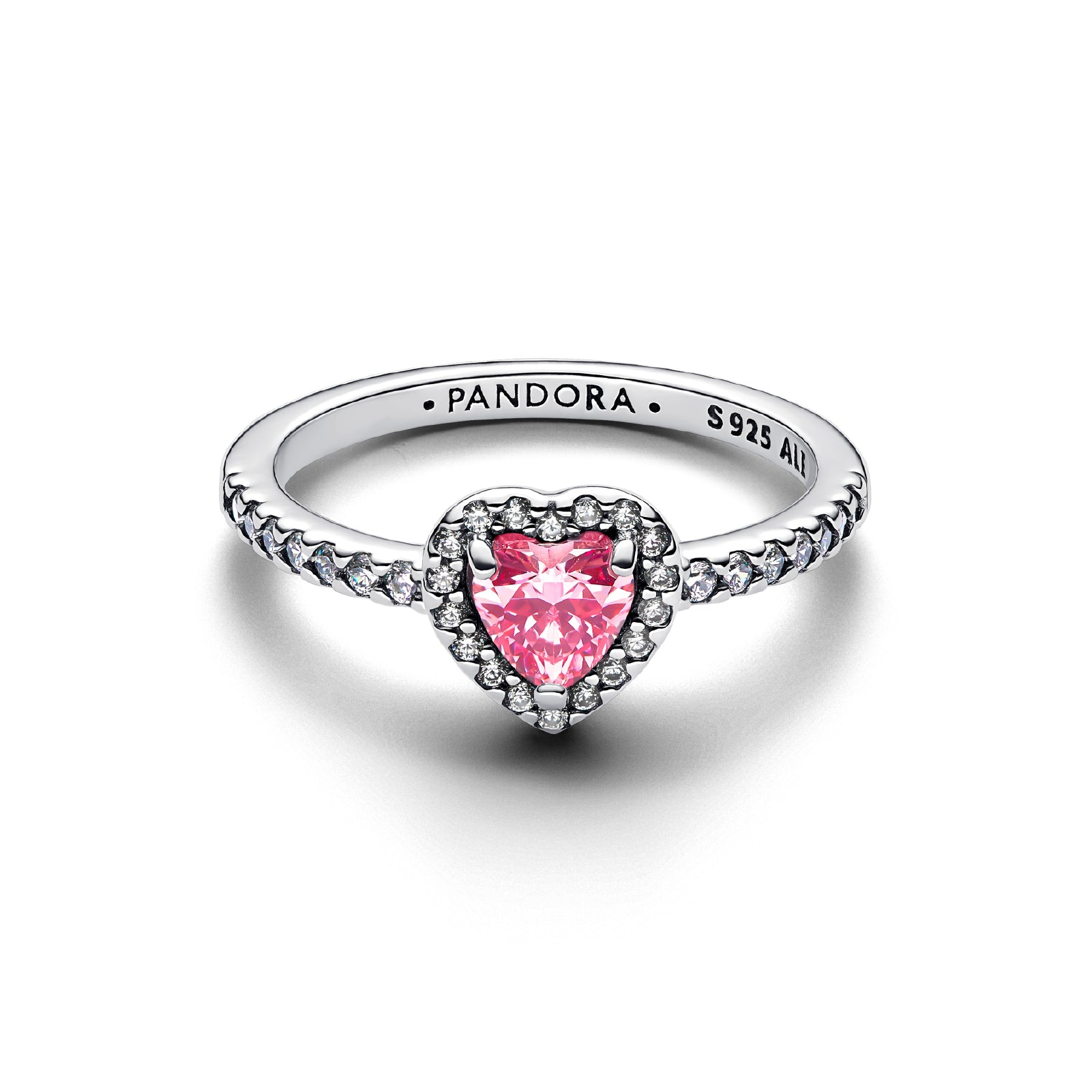 Anello a cuore Pandora argento rodiato con zirconi bianchi e rosa 10
