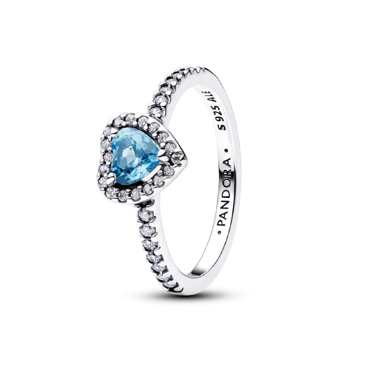 Anello Pandora in argento sterling con cuore di zirconi azzurro 12