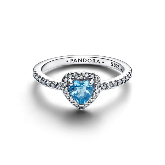 Anello Pandora in argento sterling con cuore di zirconi azzurro 12