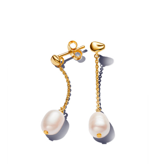 Orecchini pendenti Pandora placcati in oro con perla da donna P.263313C01