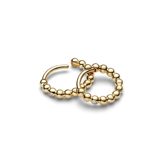 Orecchini cerchio piccoli Pandora in argento dorato con sfere MISURA UNICA