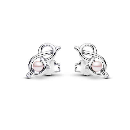 Orecchini donna Pandora in argento a infinito con perla rosa MISURA UNICA