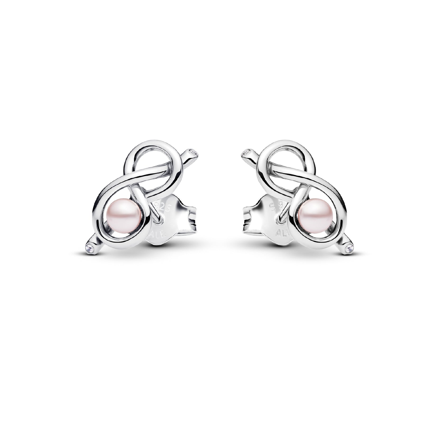 Orecchini donna Pandora in argento a infinito con perla rosa MISURA UNICA