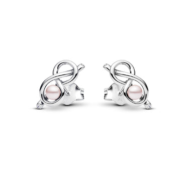 Orecchini donna Pandora in argento a infinito con perla rosa MISURA UNICA