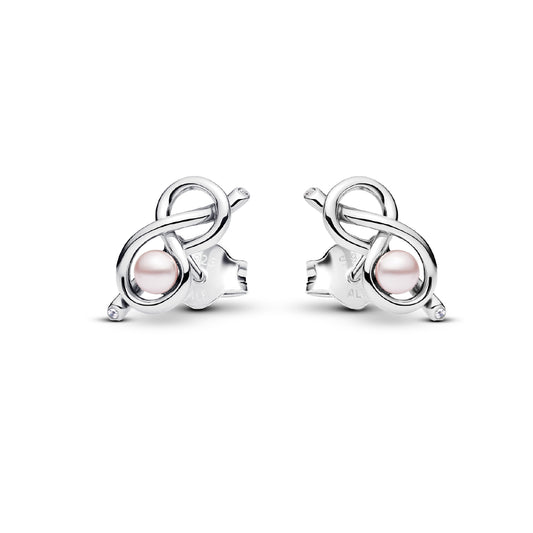 Orecchini donna Pandora in argento a infinito con perla rosa MISURA UNICA