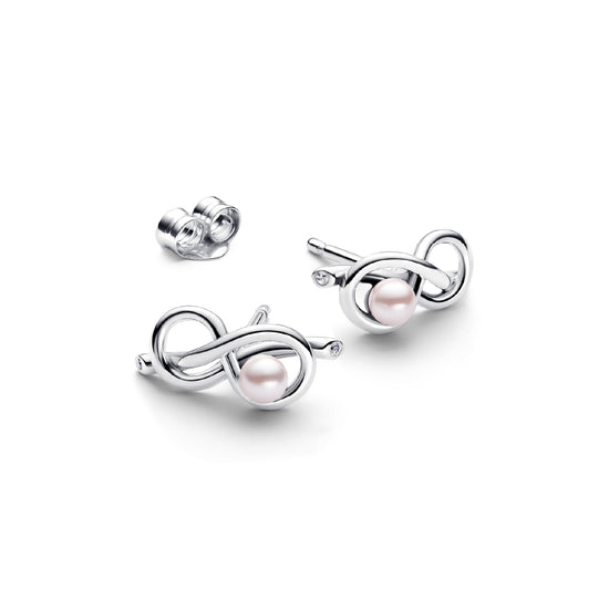 Orecchini donna Pandora in argento a infinito con perla rosa MISURA UNICA