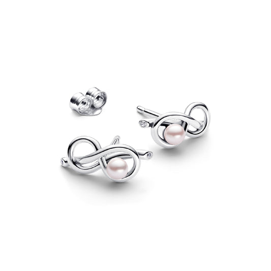 Orecchini donna Pandora in argento a infinito con perla rosa MISURA UNICA