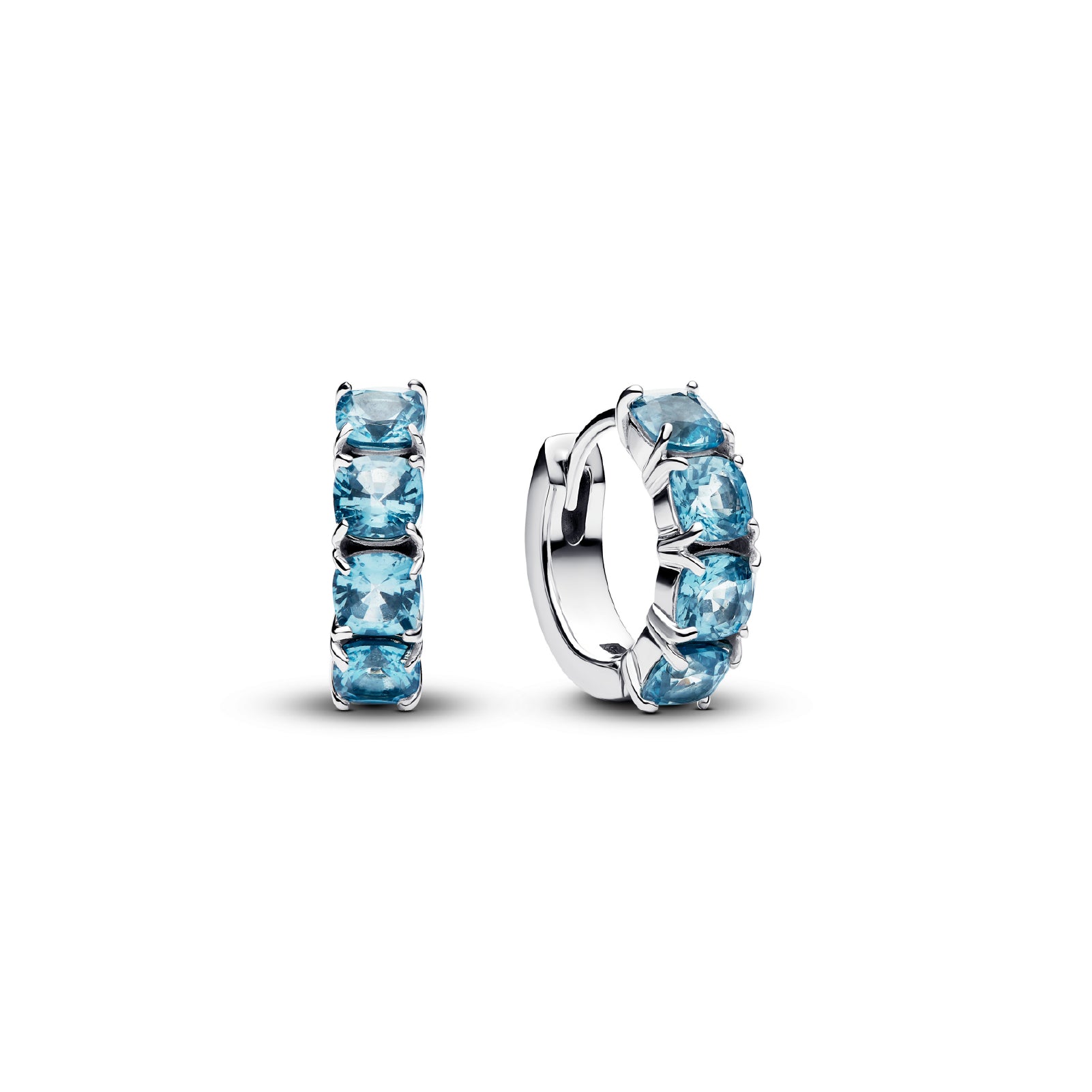 Orecchini a cerchio Pandora in argento con cristalli azzurri MISURA UNICA
