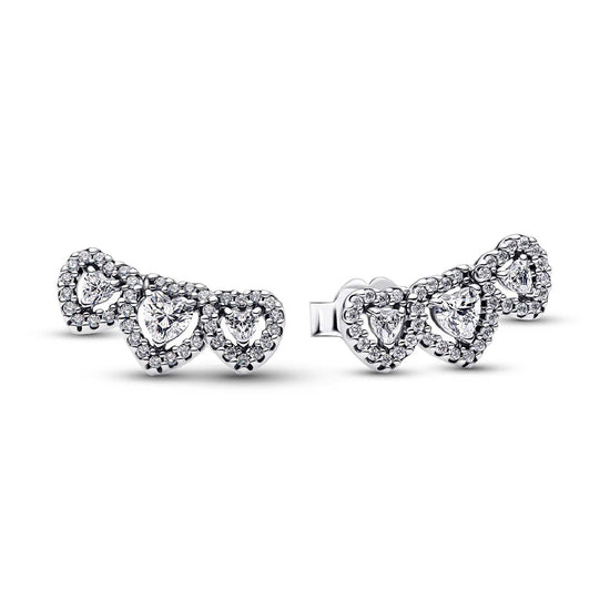 Orecchini a lobo Pandora in argento sterling con tre cuori MISURA UNICA