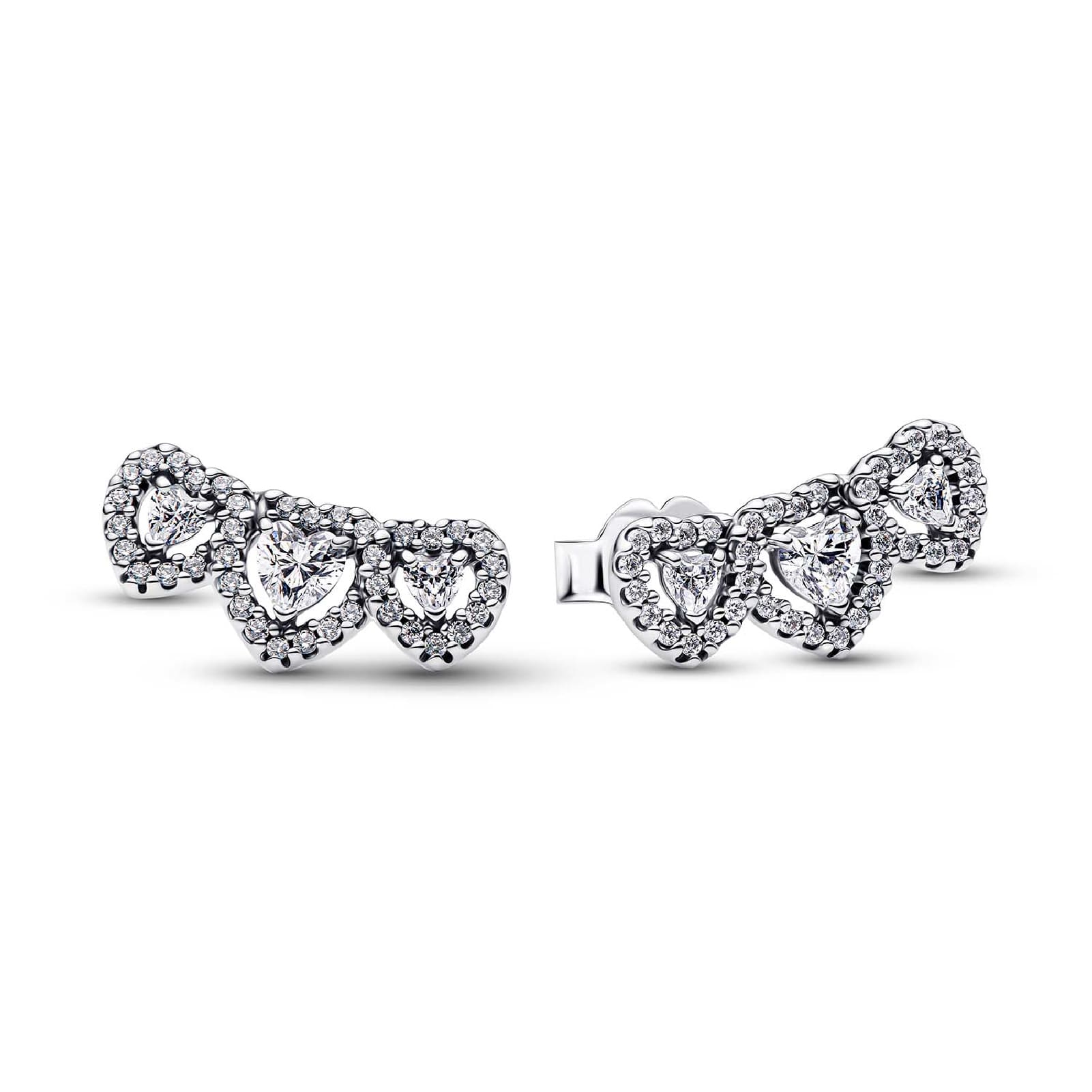 Orecchini a lobo Pandora in argento sterling con tre cuori MISURA UNICA