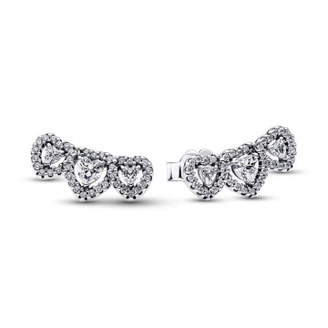Orecchini a lobo Pandora in argento sterling con tre cuori MISURA UNICA