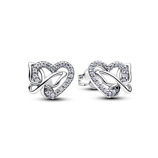 Orecchini Pandora in argento con cuore e farfalla intrecciati MISURA UNICA