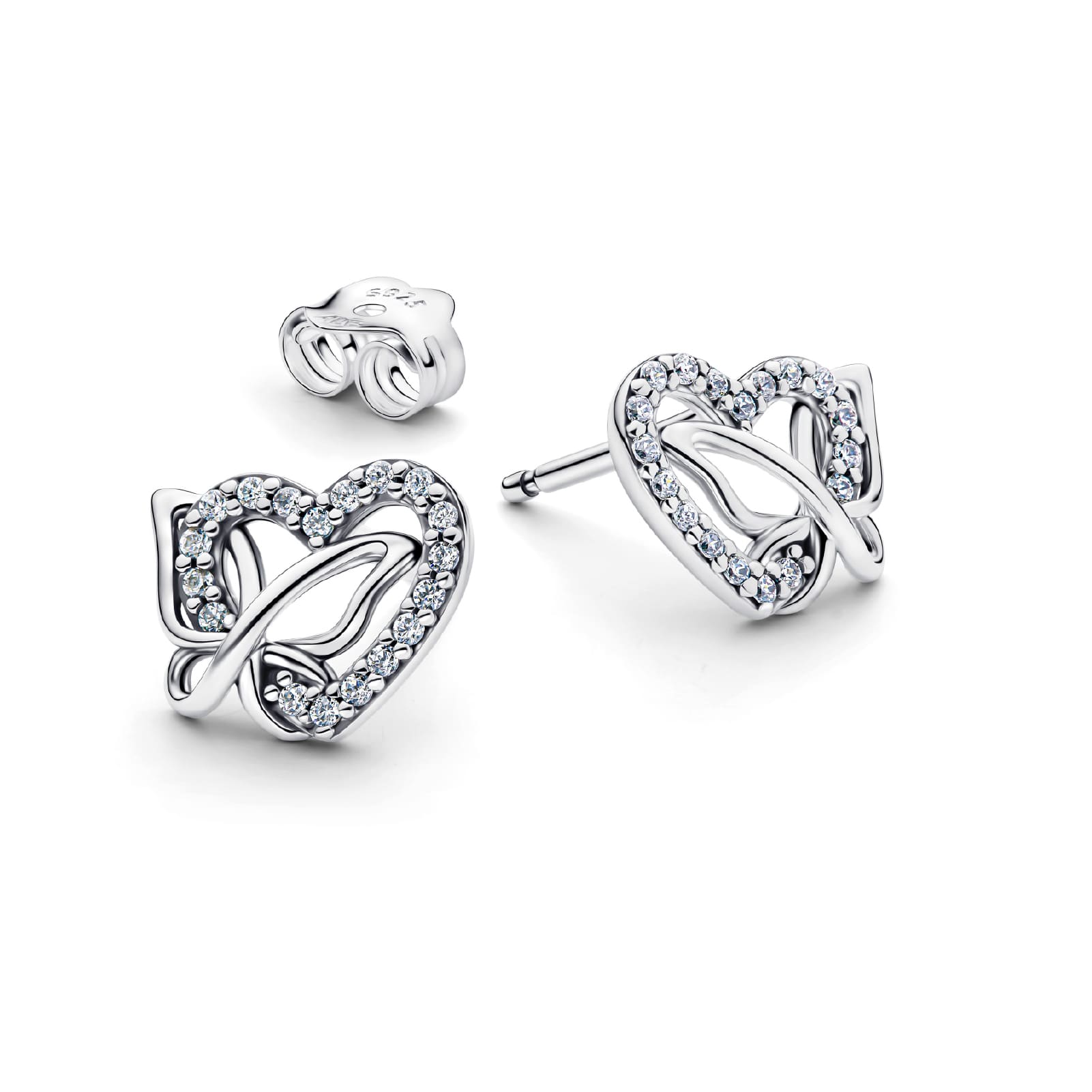 Orecchini Pandora in argento con cuore e farfalla intrecciati MISURA UNICA