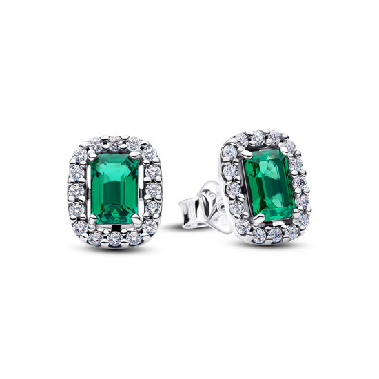 Orecchini a lobo Pandora in argento zircone verde rettangolare MISURA UNICA