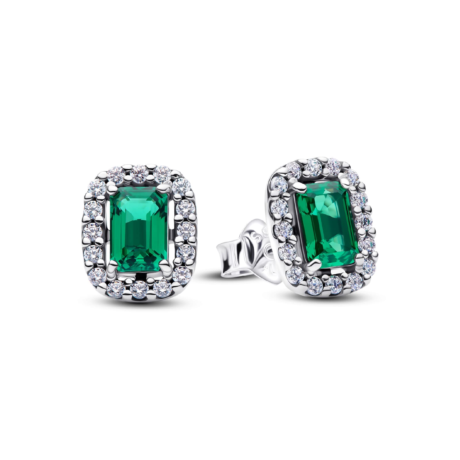 Orecchini a lobo Pandora in argento zircone verde rettangolare MISURA UNICA
