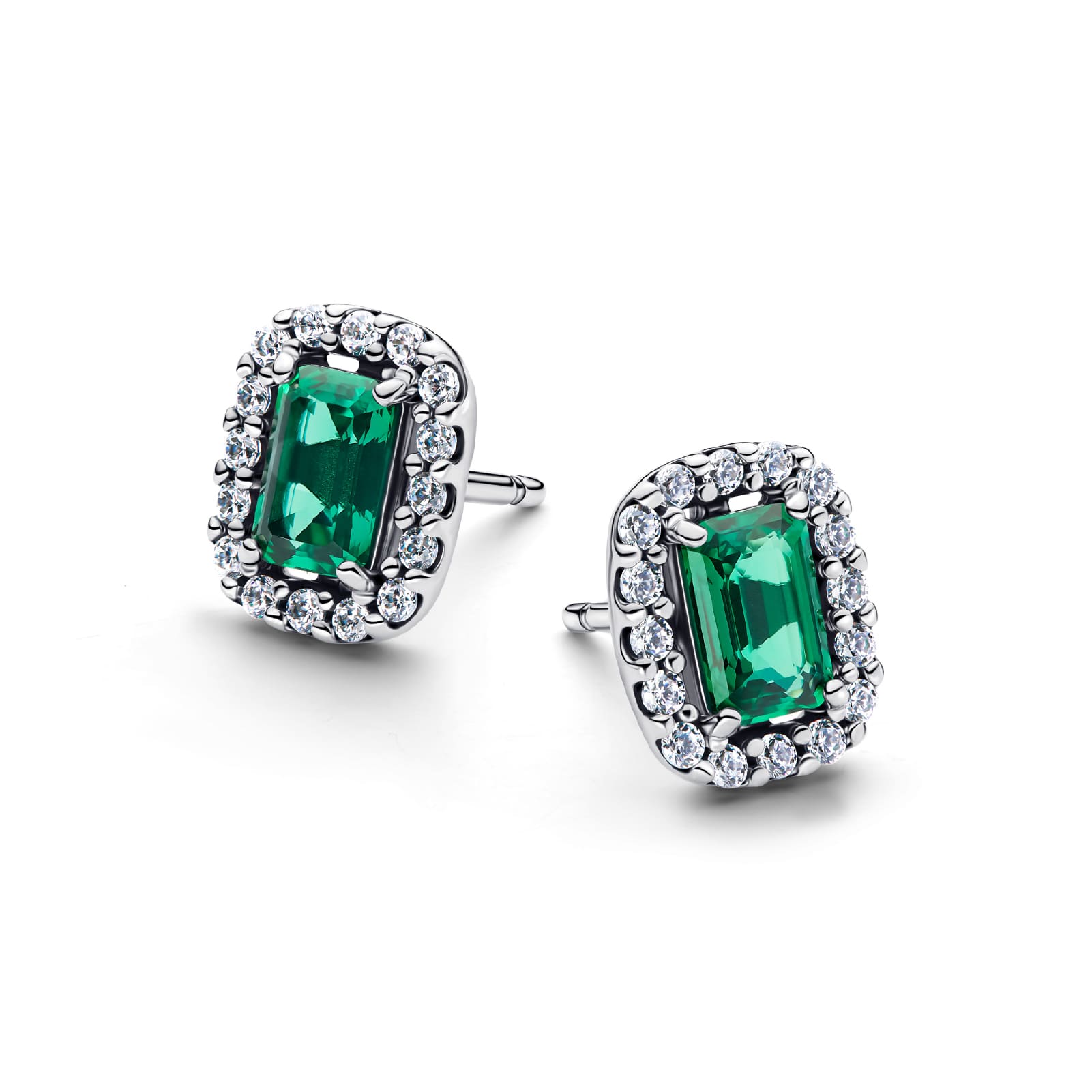 Orecchini a lobo Pandora in argento zircone verde rettangolare MISURA UNICA