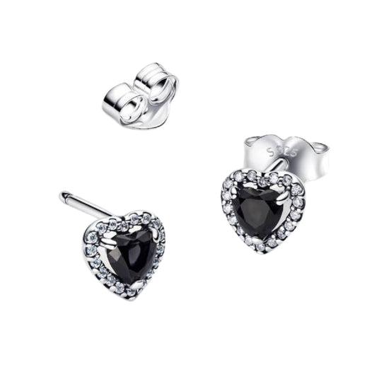 Orecchini Pandora in argento cuore nero in rilievo MISURA UNICA