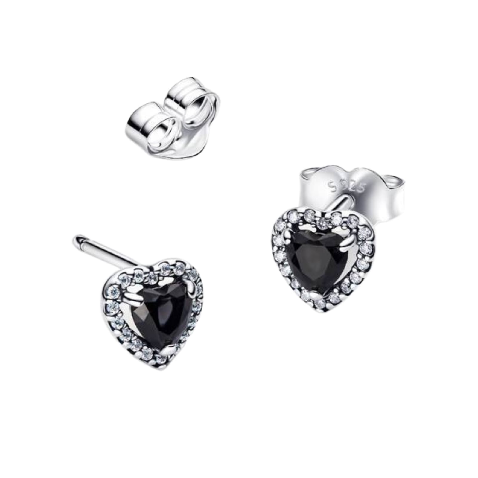 Orecchini Pandora in argento cuore nero in rilievo MISURA UNICA