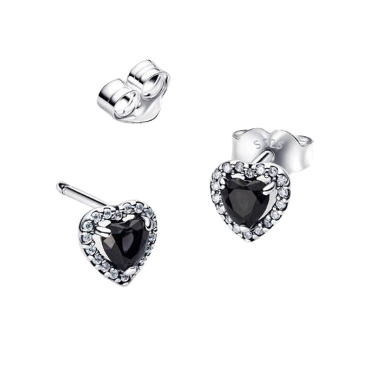Orecchini Pandora in argento cuore nero in rilievo MISURA UNICA