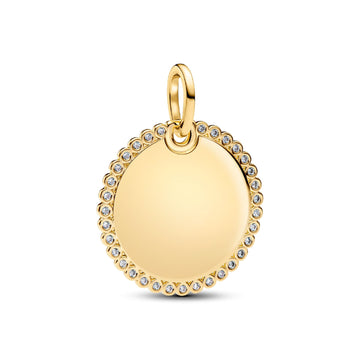 Charm pendente Pandora in argento dorato medaglietta zirconi MISURA UNICA