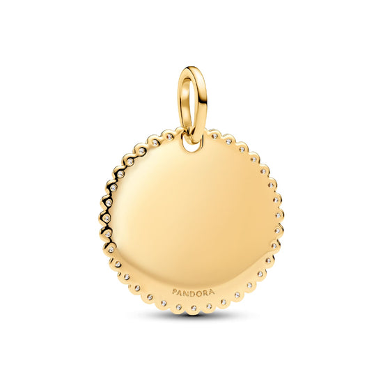 Charm pendente Pandora in argento dorato medaglietta zirconi MISURA UNICA