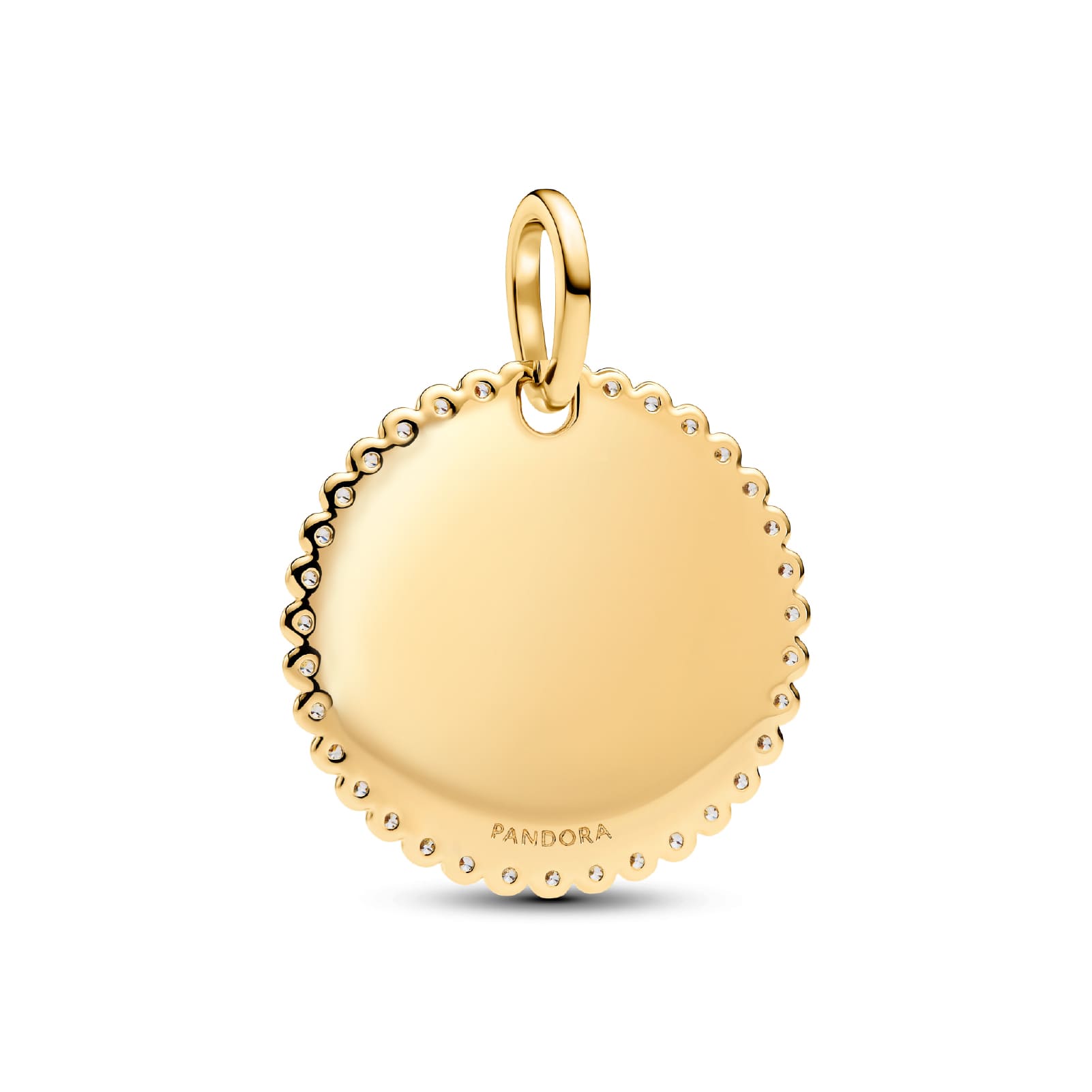 Charm pendente Pandora in argento dorato medaglietta zirconi MISURA UNICA
