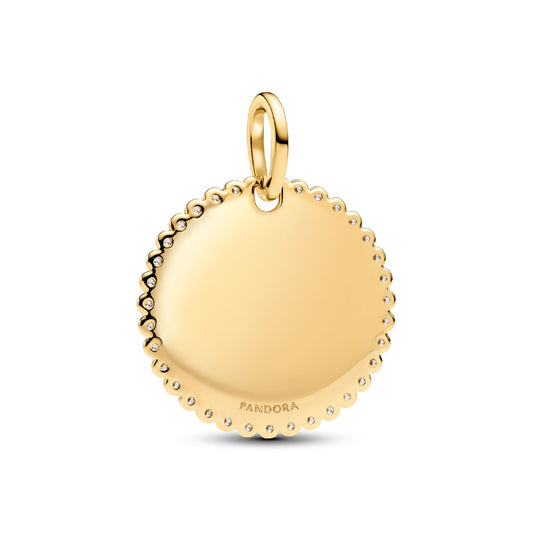 Charm pendente Pandora in argento dorato medaglietta zirconi MISURA UNICA
