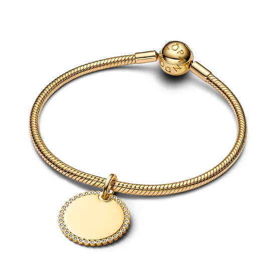 Charm pendente Pandora in argento dorato medaglietta zirconi MISURA UNICA