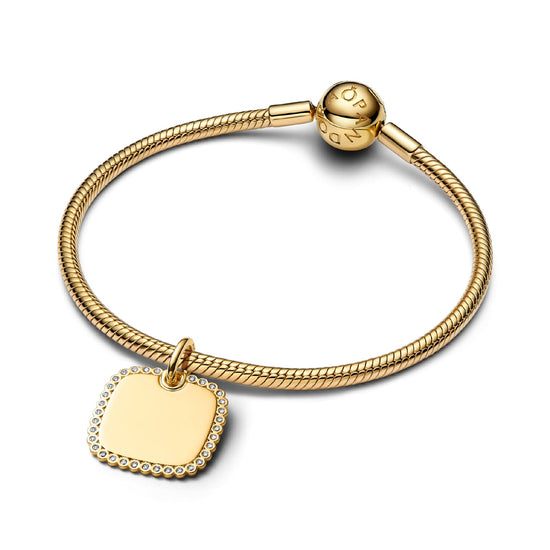 Charm pendente Pandora argento dorato medaglietta quadrata MISURA UNICA