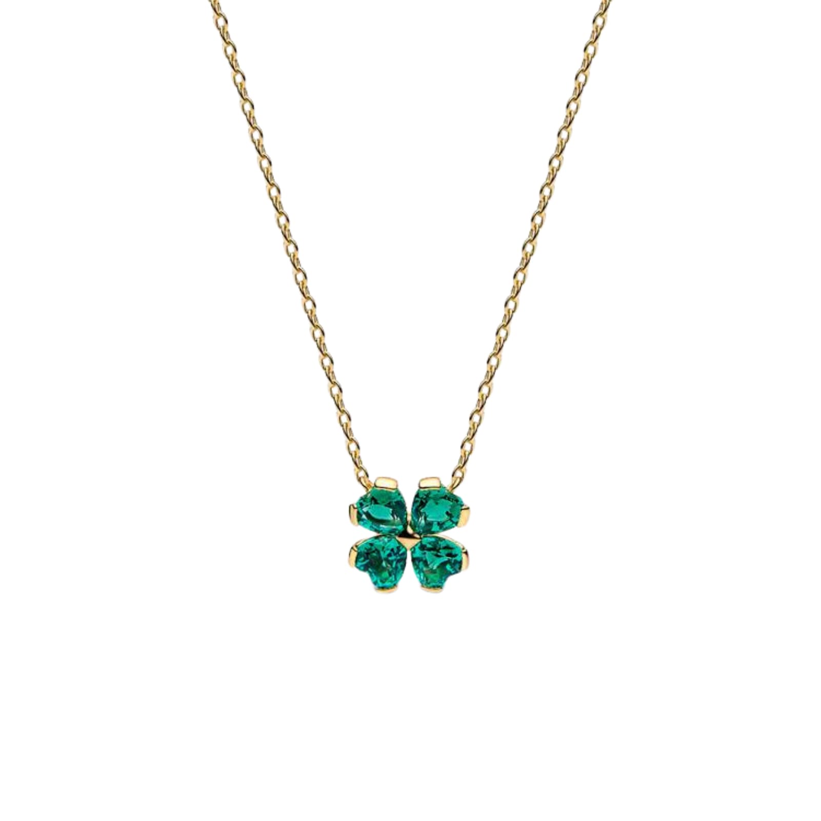 Collana Pandora in argento dorato con quadrifoglio e zirconi