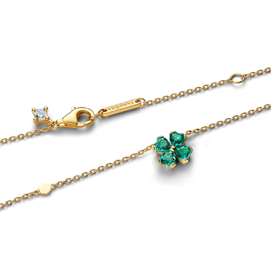 Collana Pandora in argento dorato con quadrifoglio e zirconi MISURA UNICA
