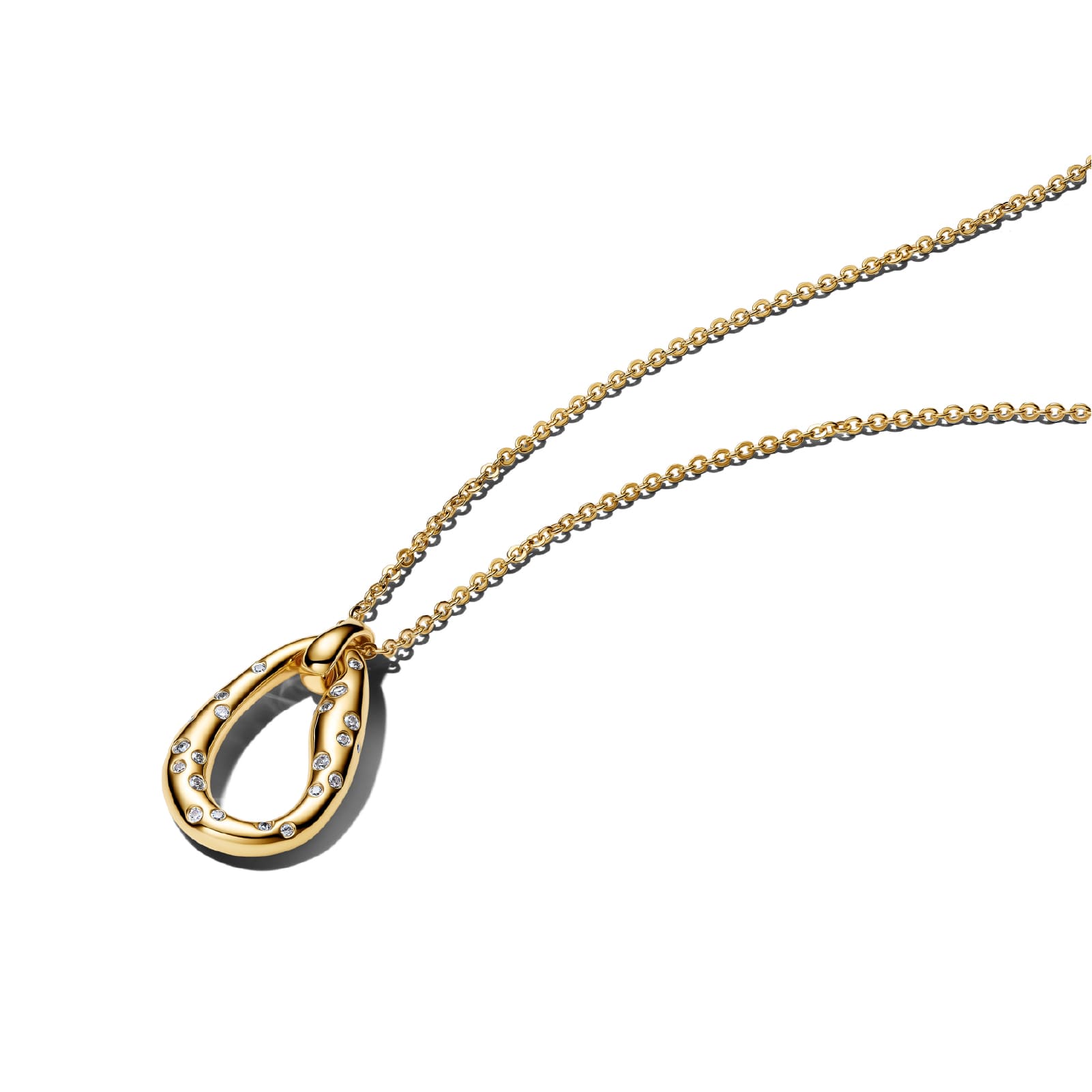 Collana ovale Pandora in argento dorato con zirconi MISURA UNICA